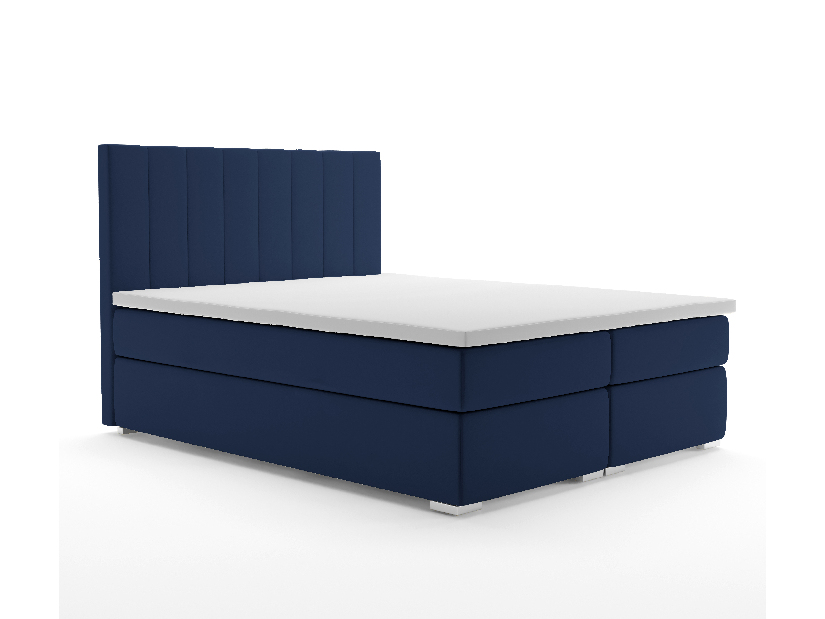 Bračni krevet Boxspring 160 cm Pugno (tamno plava) (s prostorom za odlaganje)