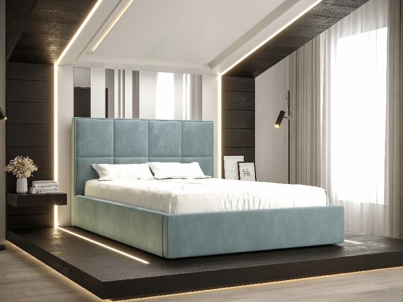 Bračni krevet 180 cm Gino (plava) (s podnicom i prostorom za odlaganje)