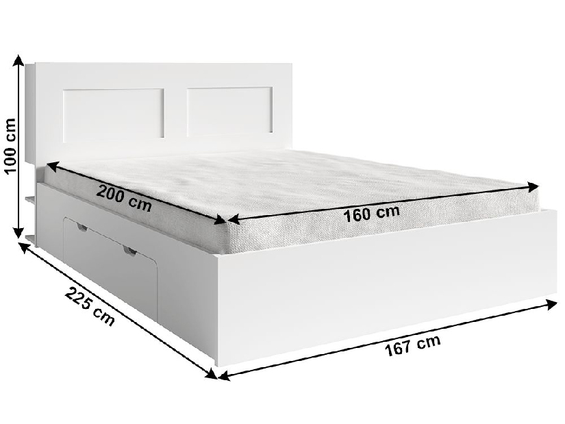 Spavaća soba (krevet 160X200 cm, noćni stolić (2 kom.), ormar) Ramiok (bijela)