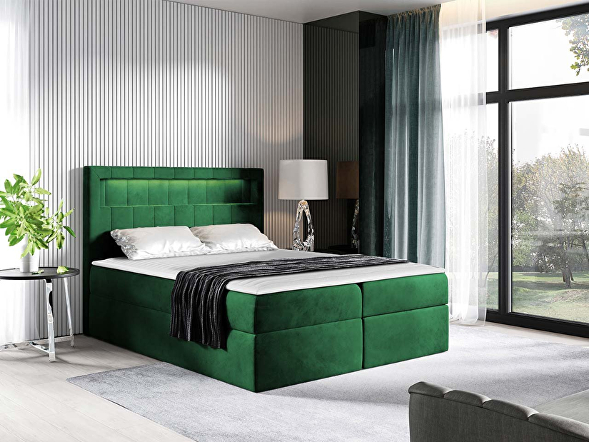 Bračni krevet 180 cm- Mirjan Artie (tamnozelena) (s podnicom, madracem i prostorom za odlaganje)