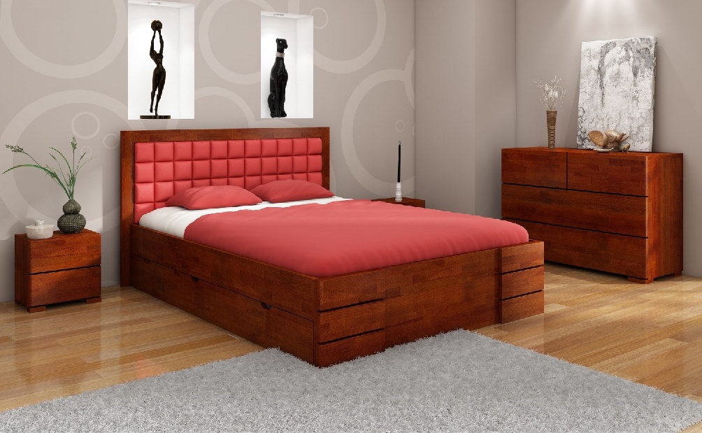 Bračni krevet 200 cm Storhamar High Drawers (bukva)