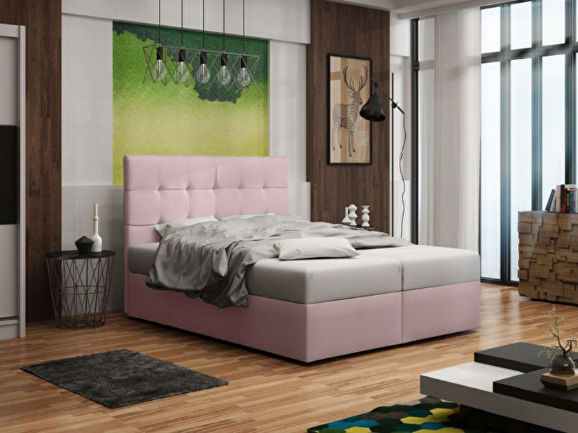 Bračni krevet Boxspring 140 cm Duel 2 (ružičasta) (s madracem i prostorom za odlaganje)