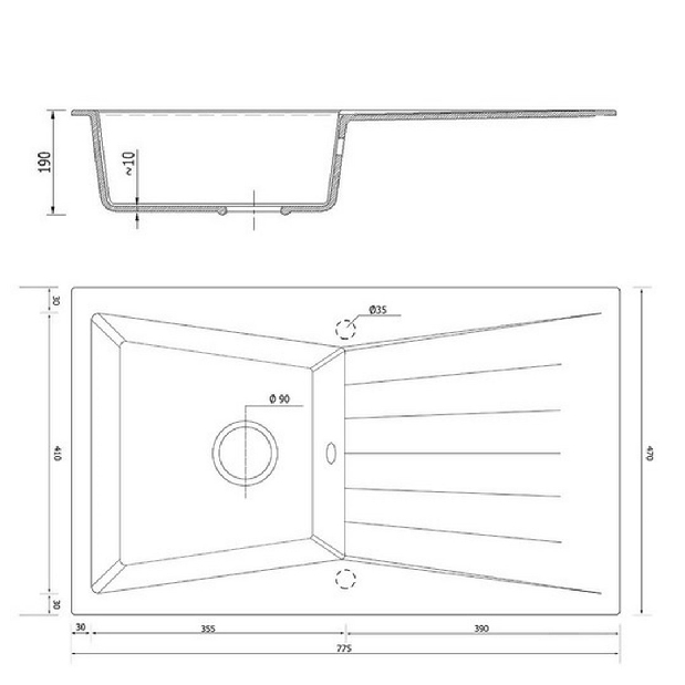 Kuhinjski sudoper Ragod (crna + tekstura) (bez otvora za bateriju) (D)
