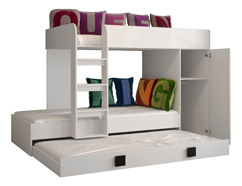 Dječji kombinirani krevet 90 cm Toreno 2 (bijela + bijeli sjaj + ružičasti sjaj)