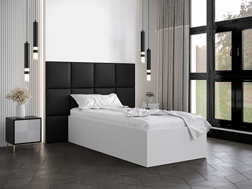 Jednostruki krevet s tapeciranim uzglavljem 90 cm Brittany 4 (bijela mat + crna) (s podnicom)