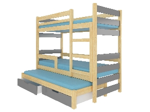 Dječji krevet na kat 180x75 cm Karin (s podnicom i madracem) (bor + siva)