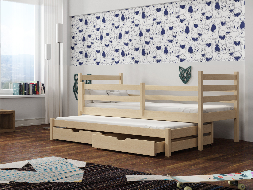Dječji krevet 90 x 200 cm MONTY (s podnicom i prostorom za odlaganje) (borovina)