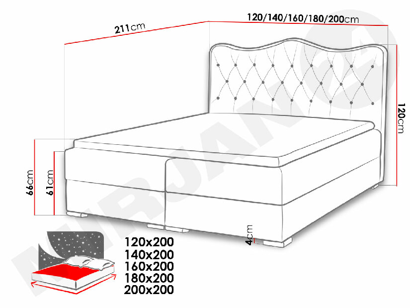 Bračni krevet Boxspring 180 cm Narcyn (crvena) *rasprodaja
