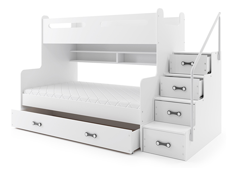 Krevet na kat 120 x 200 cm Moxxo 3 (bijela + bijela) (s podnicom, madracem i prostorom za odlaganje)