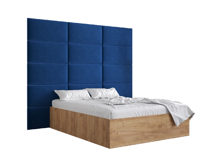 Bračni krevet s tapeciranim uzglavljem 160 cm Brittany 1 (hrast craft zlatni + plava) (s podnicom)