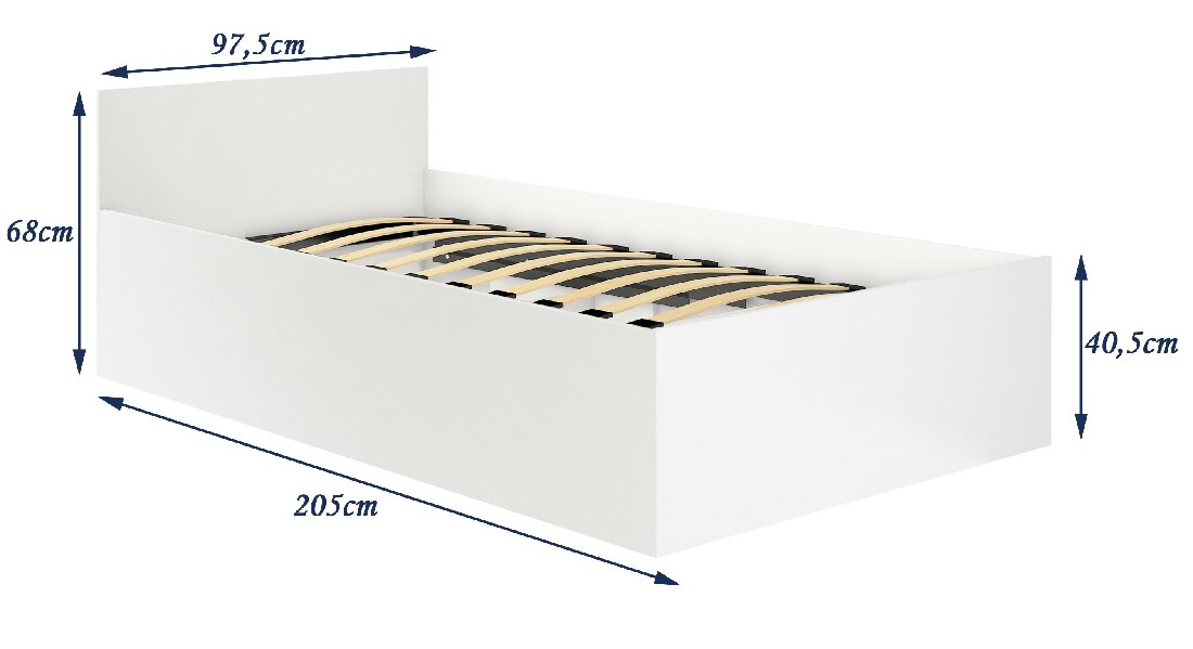 Jednostruki krevet Cezar III (bijela) (s podnicom i prostorom za odlaganje)