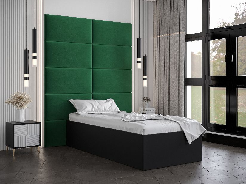 Jednostruki krevet s tapeciranim uzglavljem 90 cm Brittany 1 (crna mat + zelena) (s podnicom)