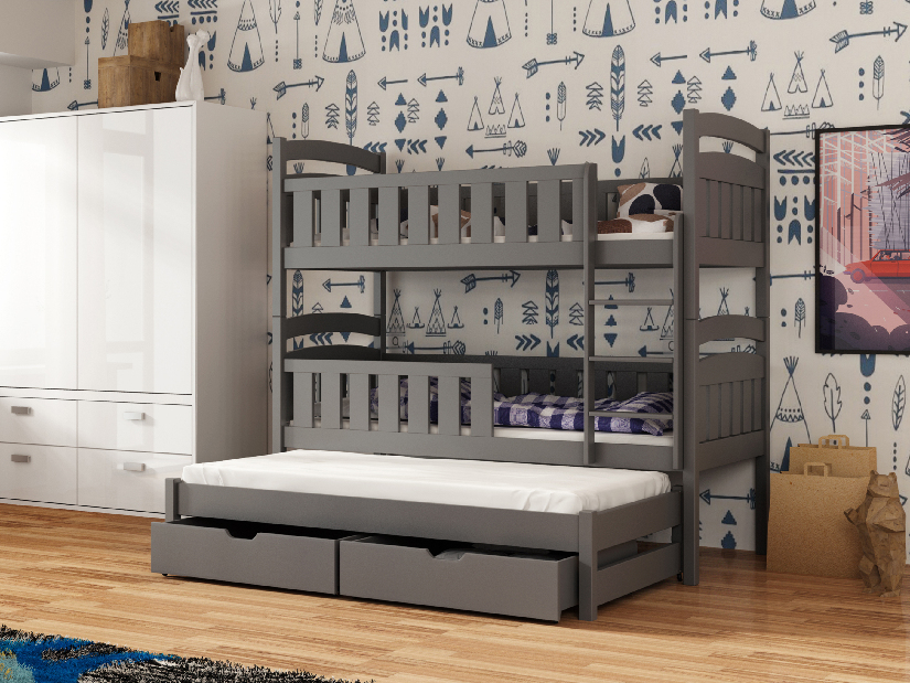 Dječji krevet 90 x 200 cm ANNETT (s podnicom i prostorom za odlaganje) (grafit)
