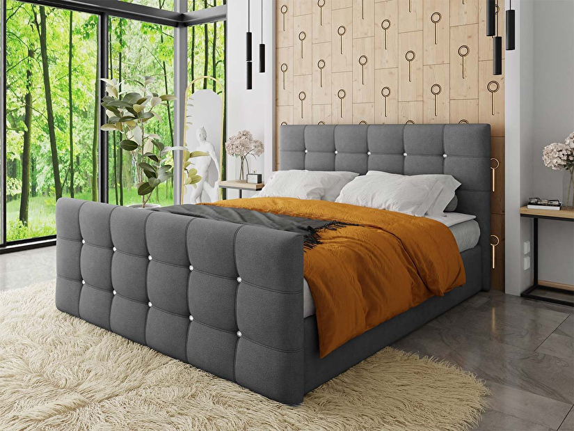 Bračni krevet 180 cm Aqua (siva) (s podnicom, madracem i prostorom za odlaganje)