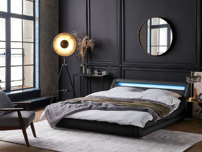 Bračni krevet 140 cm AVENUE (s podnicom i LED rasvjetom) (crna)