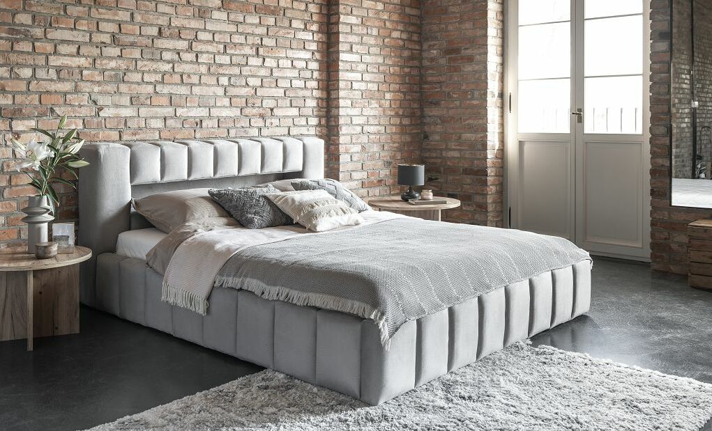 Bračni krevet 160 cm Luxa (svijetlo siva) (s podnicom, s prostorom za odlaganje i LED)