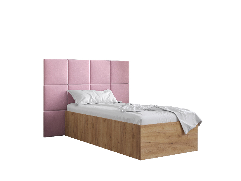Jednostruki krevet s tapeciranim uzglavljem 90 cm Brittany 4 (hrast craft zlatni + ružičasta) (s podnicom)