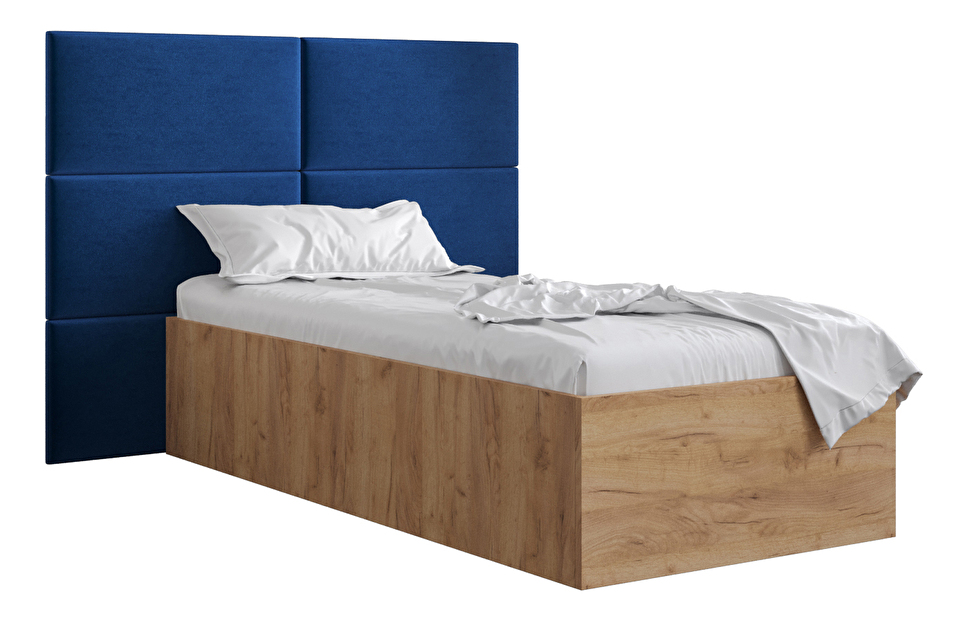 Jednostruki krevet s tapeciranim uzglavljem 90 cm Brittany 2 (hrast craft zlatni + plava) (s podnicom)