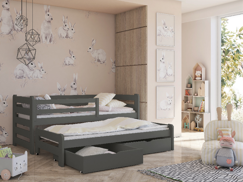 Dječji krevet 90 x 190 cm SIMO (s podnicom i prostorom za odlaganje) (grafit)