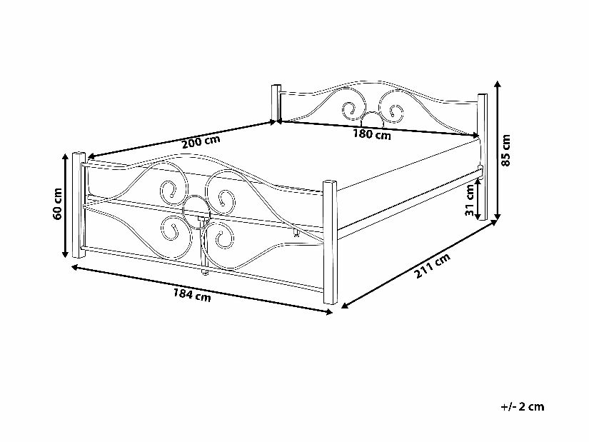 Bračni krevet 180 cm FLANGE (s podnicom) (crna)