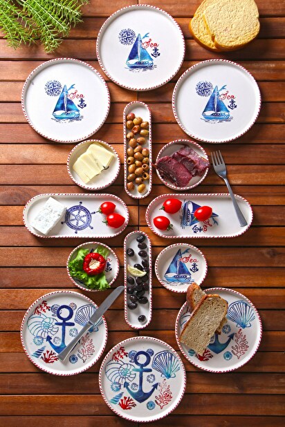 Set za doručak (14 Pieces) Kashmere (bijela + plava + crvena)