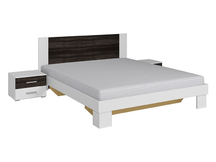Bračni krevet 160 cm Verwood Tip 51 (bijela + orah) (s noćnim stolićima) 