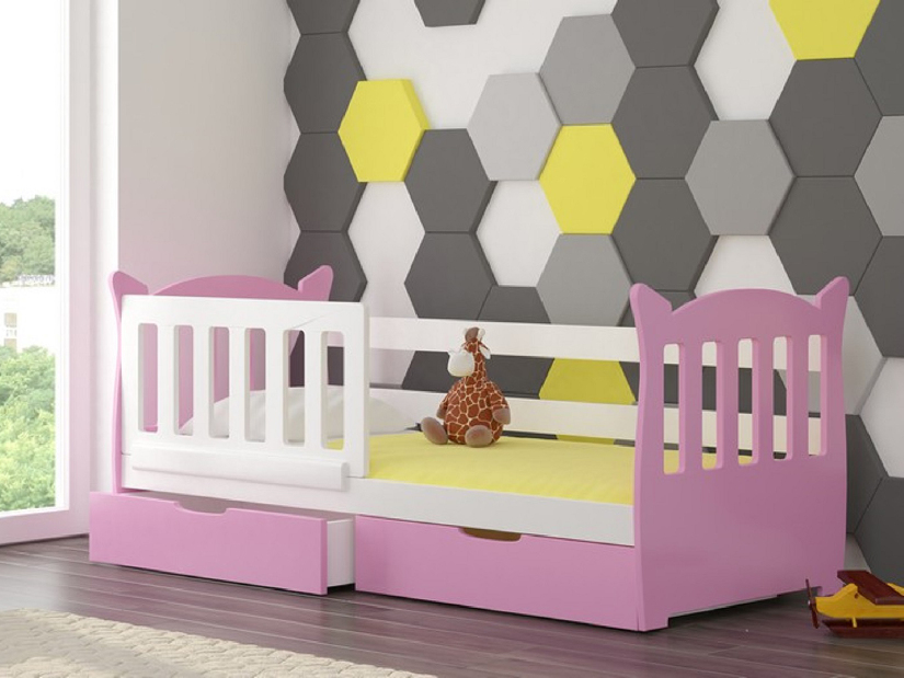 Dječji krevet 160x75 cm Lenka (s podnicom i madracem) (bijela + ružičasta)
