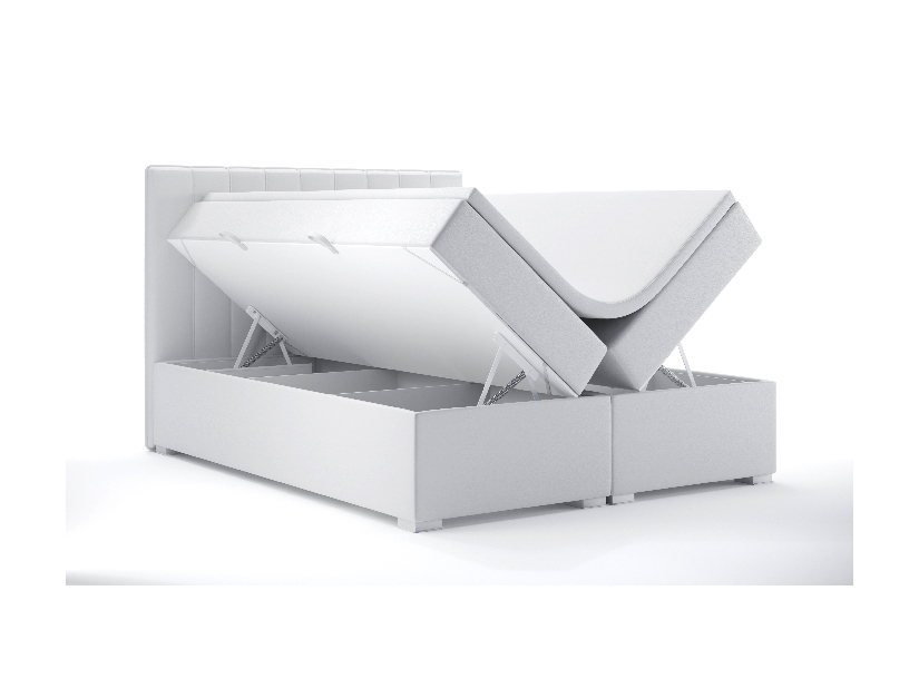 Bračni krevet Boxspring 160 cm Ranaly (bijela ekokoža) (s prostorom za odlaganje)