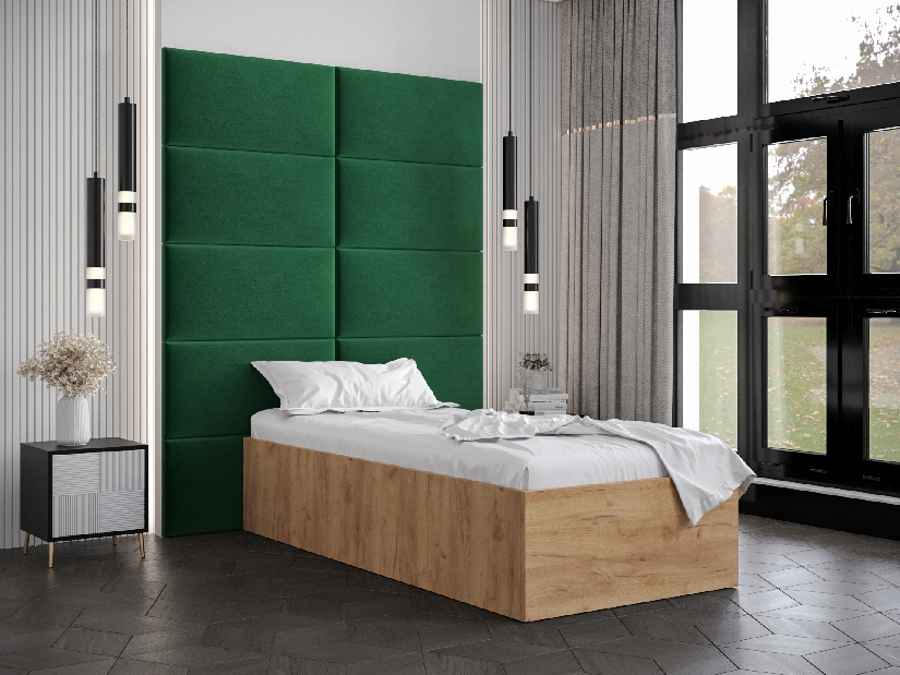 Jednostruki krevet s tapeciranim uzglavljem 90 cm Brittany 1 (hrast craft zlatni + zelena) (s podnicom)