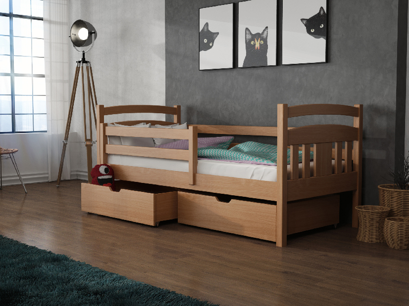 Dječji krevet 90 x 200 cm Kayla (s podnicom i prostorom za odlaganje) (bukva)