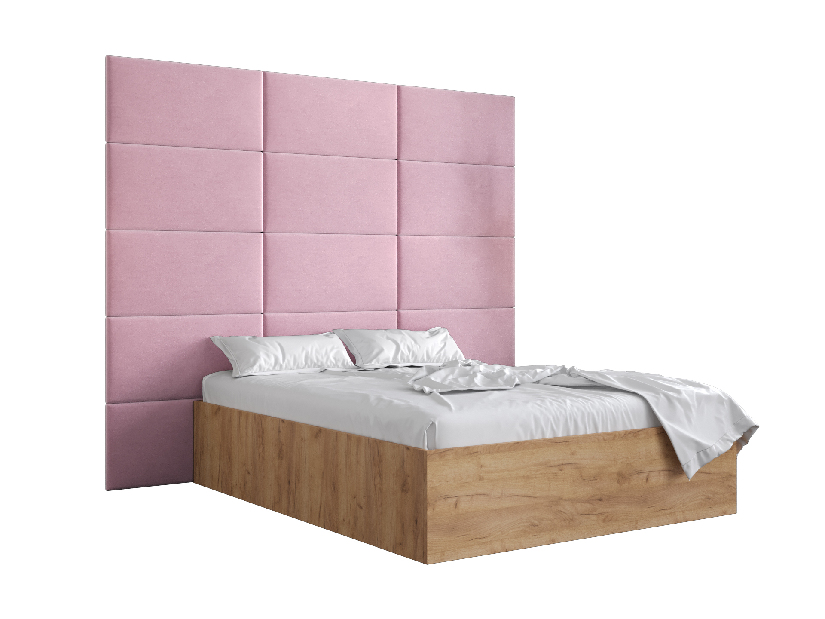 Bračni krevet s tapeciranim uzglavljem 160 cm Brittany 1 (hrast craft zlatni + ružičasta) (s podnicom)