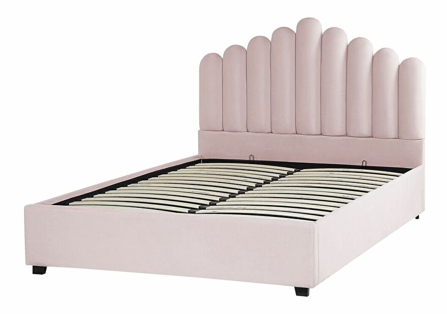 Bračni krevet 160 cm Valhala (ružičasta) (s podnicom i prostorom za odlaganje)