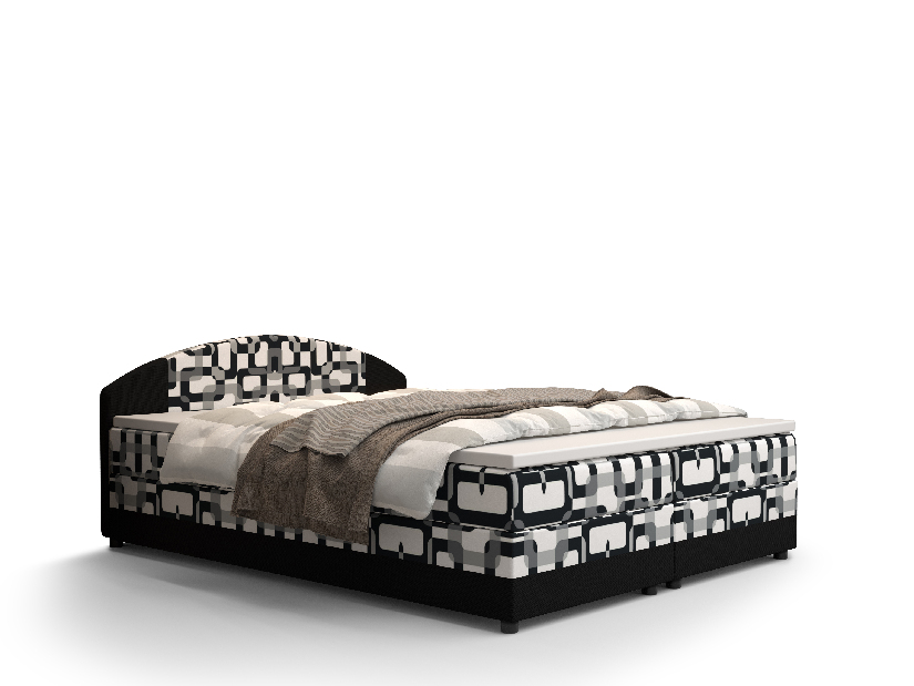 Bračni krevet Boxspring 160 cm Orlando (uzorak + tamnosmeđa) (s madracem i prostorom za odlaganje)
