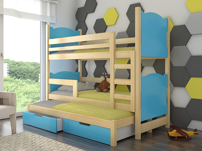 Dječji krevet na kat 180x75 cm Lukrécia (s podnicom i madracem) (bor + plava)