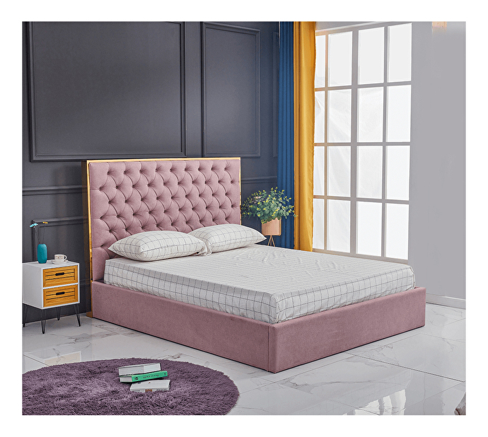Bračni krevet 160 cm Nadina (s podnicom) (staro ružičasta)