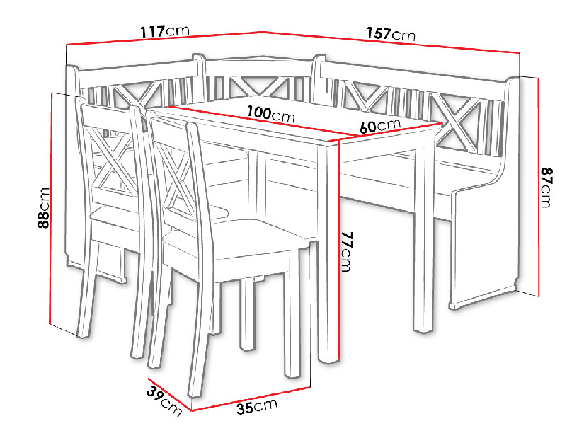 Kuhinjski kut + stol sa stolicama Sandonia 1 (bijela) (amor velvet 4322)