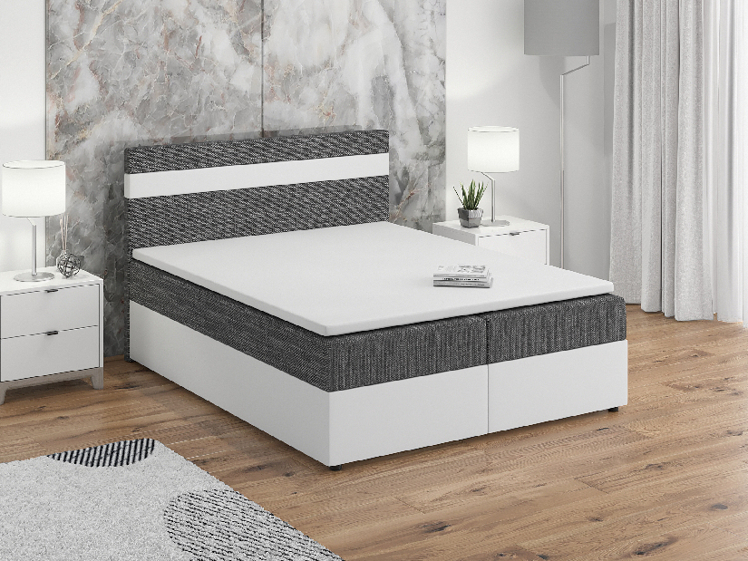 Bračni krevet Boxspring 140x200 cm Mimosa (s podnicom i madracem) (bijela + tamno siva)