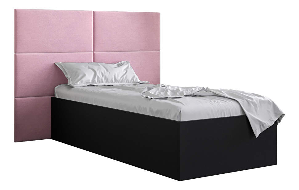 Jednostruki krevet s tapeciranim uzglavljem 90 cm Brittany 2 (crna mat + ružičasta) (s podnicom)