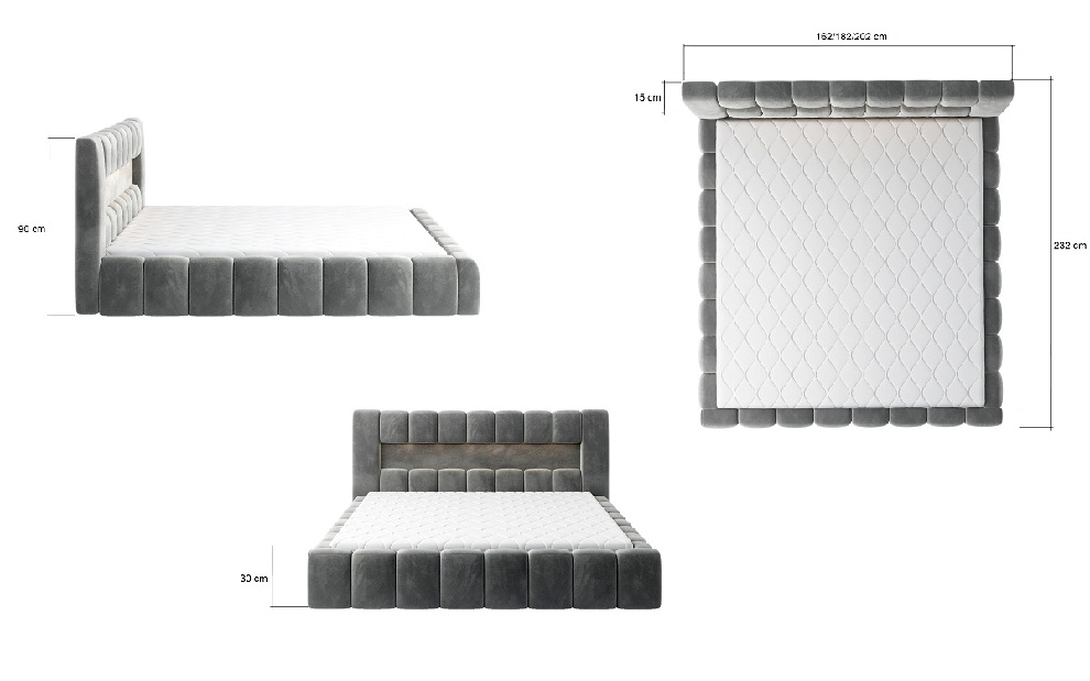 Bračni krevet 160 cm Luxa (antracit) (s podnicom, s prostorom za odlaganje i LED)