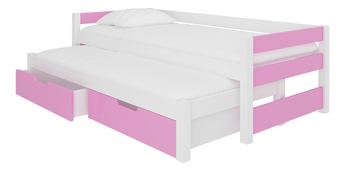 Dječji krevet na razvlačenje 200x90 cm Fifo (s podnicom i madracem) (bijela + ružičasta)