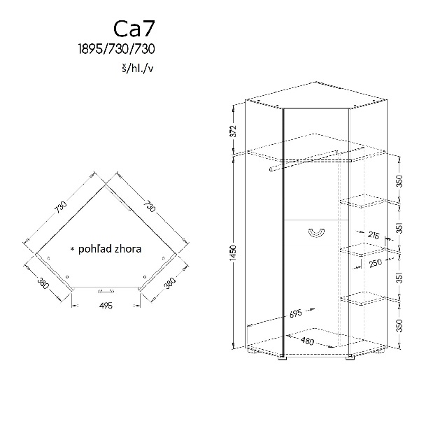 Ormar za garderobu tip CA7 Caryl (svijetli grafit + bijela sjajna + hrast Nash)