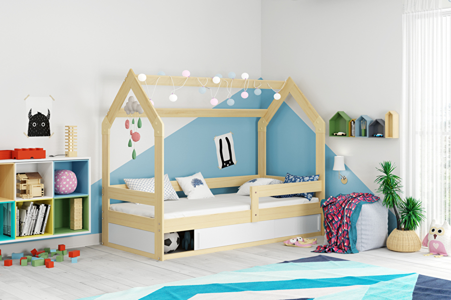 Dječji krevet 80 cm Dormo (bor + bijela) (s podnicom, madracem i prostorom za odlaganje)