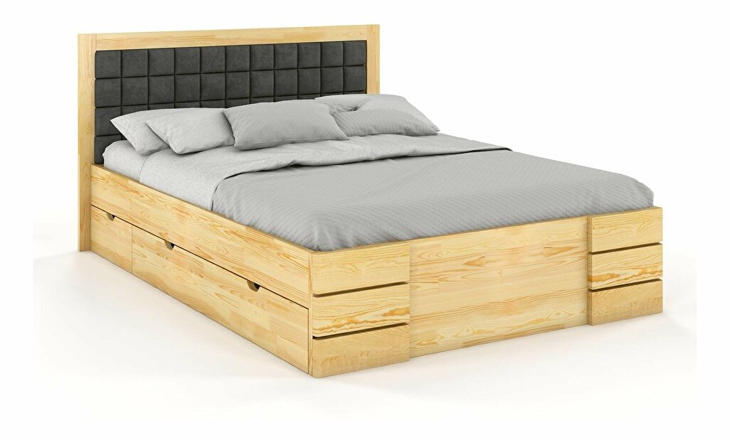 Bračni krevet 160 cm Storhamar High Drawers (borovina)