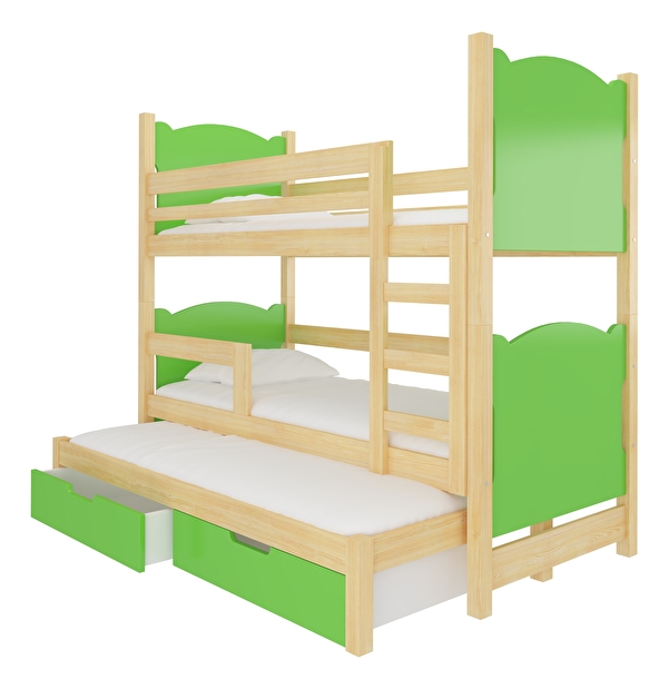 Dječji krevet na kat 180x75 cm Lukrécia (s podnicom i madracem) (bor + zelena)