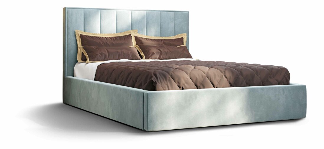 Bračni krevet 140 cm Ocie (plava) (s podnicom i prostorom za odlaganje)