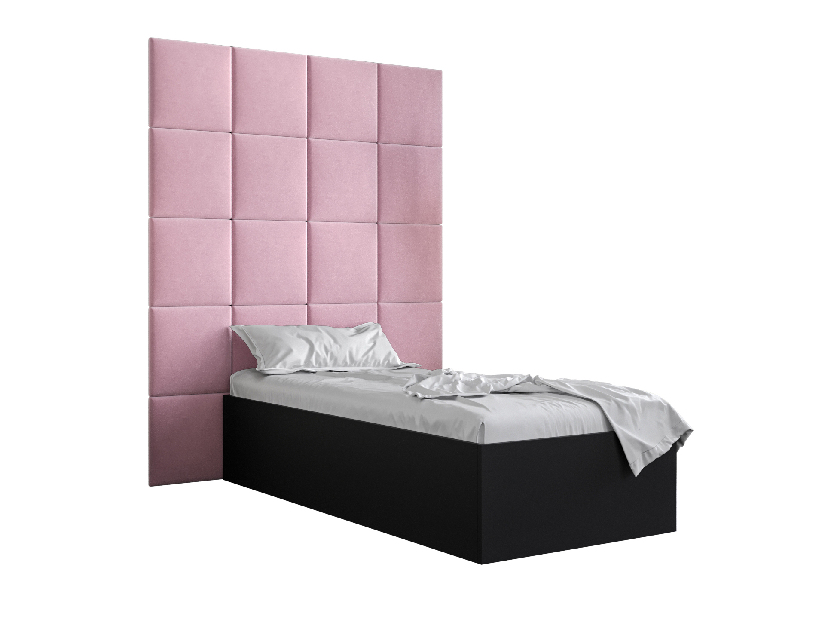 Jednostruki krevet s tapeciranim uzglavljem 90 cm Brittany 3 (crna mat + ružičasta) (s podnicom)