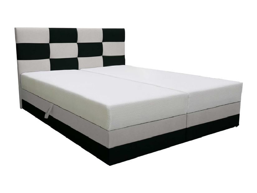 Bračni krevet 140 cm Boxspring Marion Comfort (crna + svijetlosiva) (s podnicom i madracem)