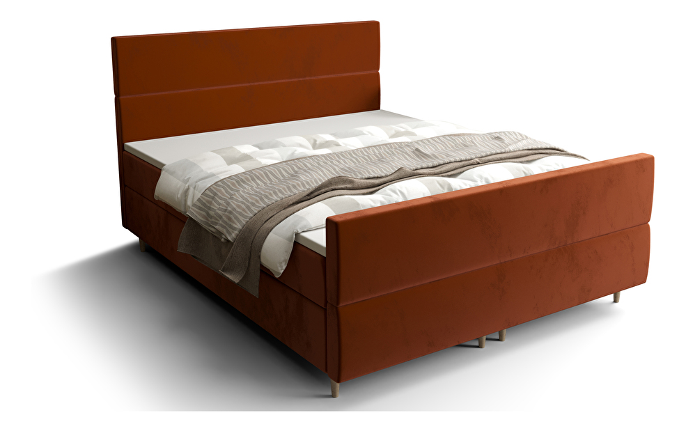 Bračni krevet Boxspring 160 cm Flu plus (smeđe narančasta) (s madracem i prostorom za odlaganje)