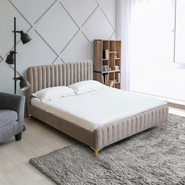 Bračni krevet 160 cm Karilla (sivo-smeđa ) (s podnicom)