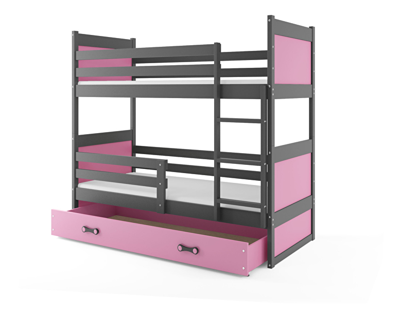Krevet na kat 80 x 160 cm Ronnie B (grafit + ružičasta) (s podnicom, madracem i prostorom za odlaganje)